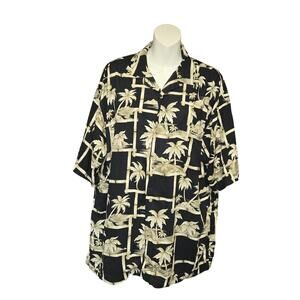 Hibiscus Mens Large Hawaiian Shirt Palm Trees Flowy Vacation Beach Resort